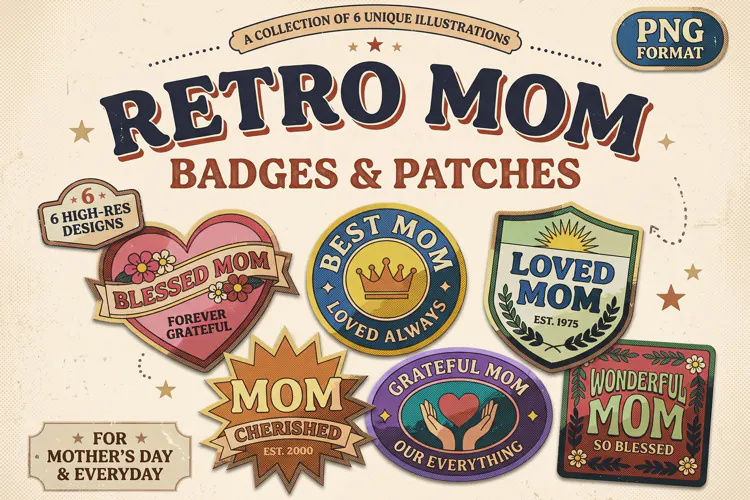 Retro Mom Badges & Patches PNG