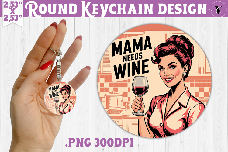 Retro Mom Round Keychain | Housewife Funny Mama sublimation