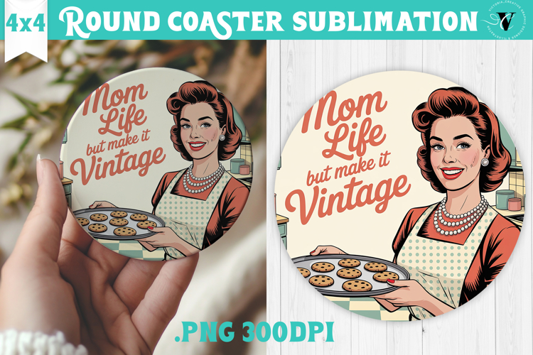Retro Mom Round Coaster | Housewife Funny Mama sublimation