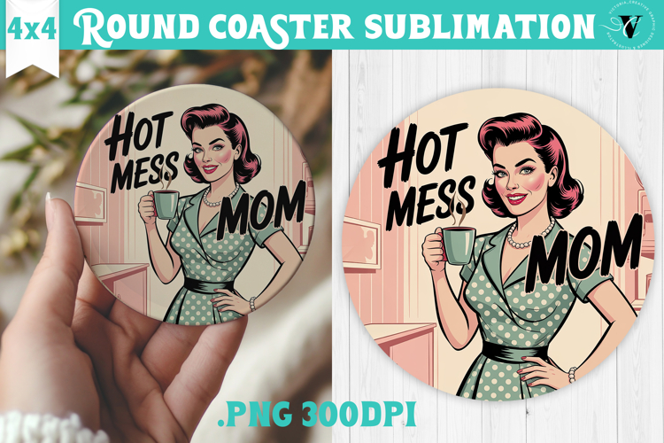 Retro Mom Round Coaster | Housewife Funny Mama sublimation