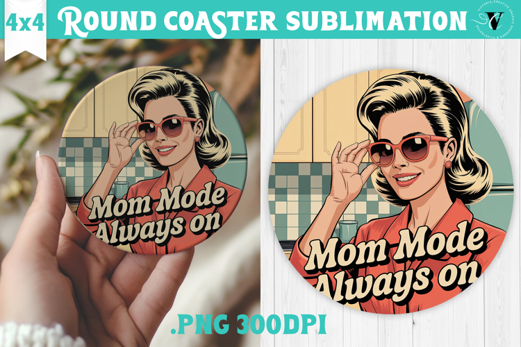 Retro Mom Round Coaster | Housewife Funny Mama sublimation