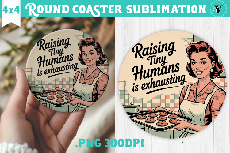 Retro Mom Round Coaster | Housewife Funny Mama sublimation