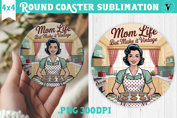 Retro Mom Round Coaster | Housewife Funny Mama sublimation
