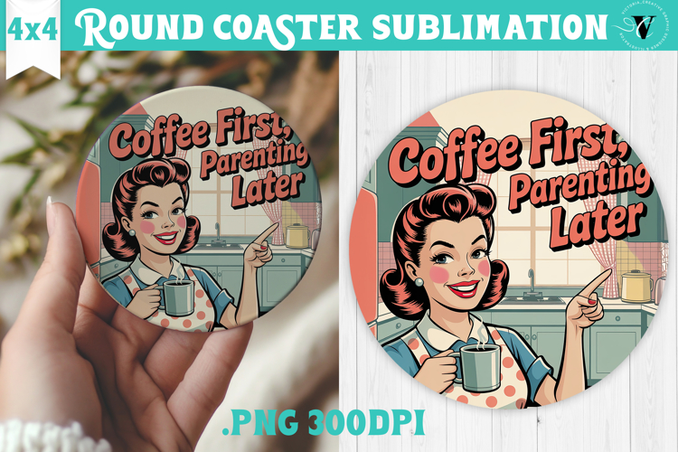 Retro Mom Round Coaster | Housewife Funny Mama sublimation