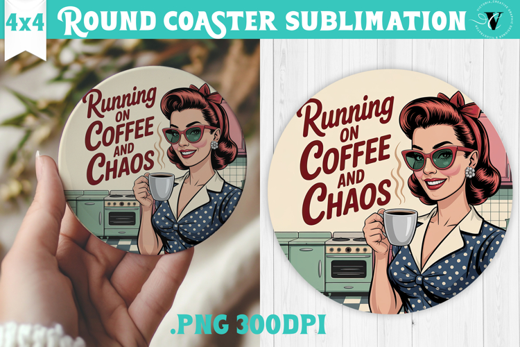Retro Mom Round Coaster | Housewife Funny Mama sublimation