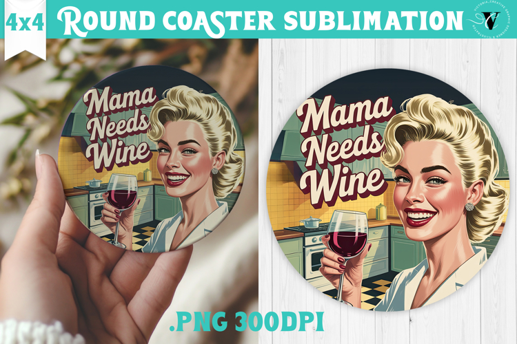 Retro Mom Round Coaster | Housewife Funny Mama sublimation