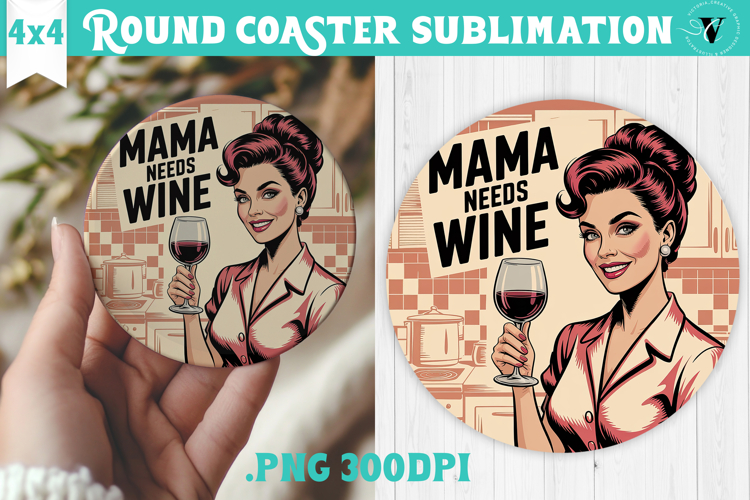 Retro Mom Round Coaster | Housewife Funny Mama sublimation