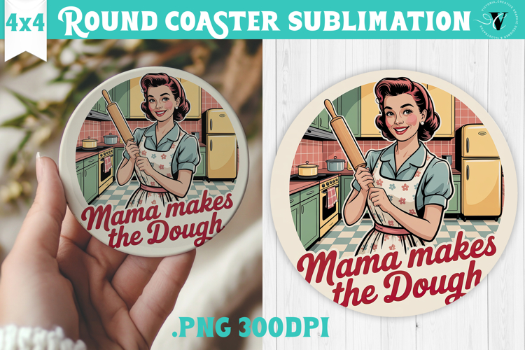 Retro Mom Round Coaster | Housewife Funny Mama sublimation