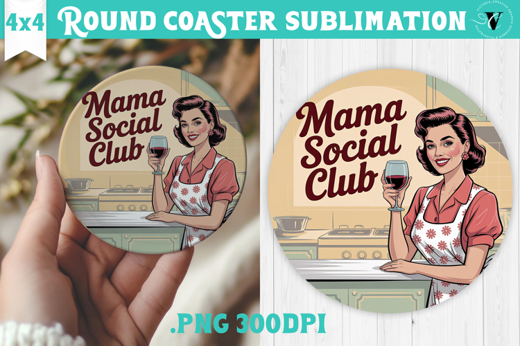 Retro Mom Round Coaster | Housewife Funny Mama sublimation