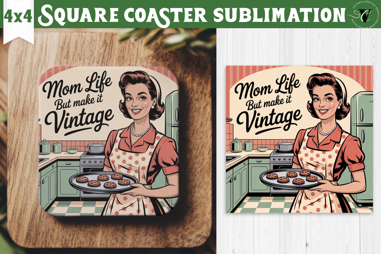 Retro Mom Square Coaster | Housewife Funny Mama sublimation