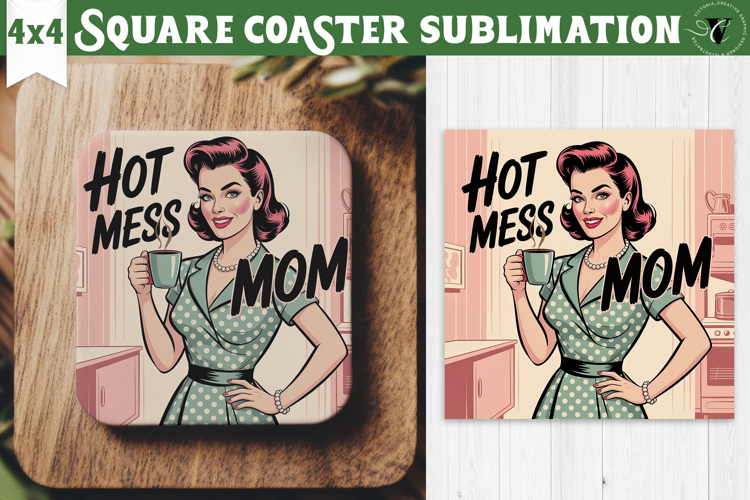 Retro Mom Square Coaster | Housewife Funny Mama sublimation