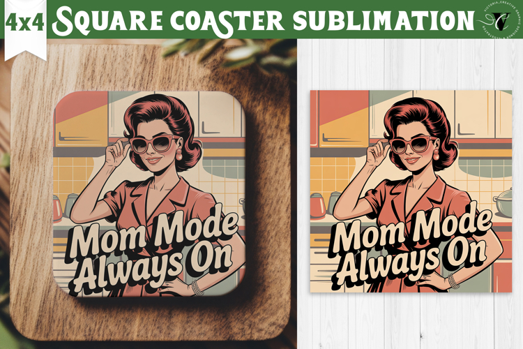 Retro Mom Square Coaster | Housewife Funny Mama sublimation