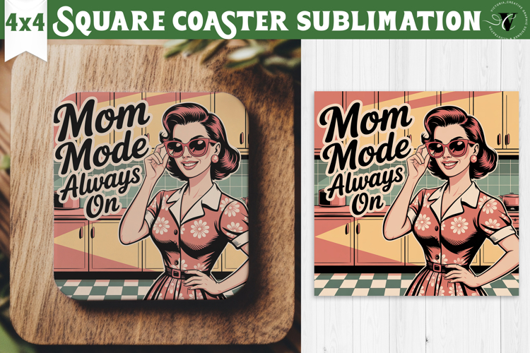 Retro Mom Square Coaster | Housewife Funny Mama sublimation