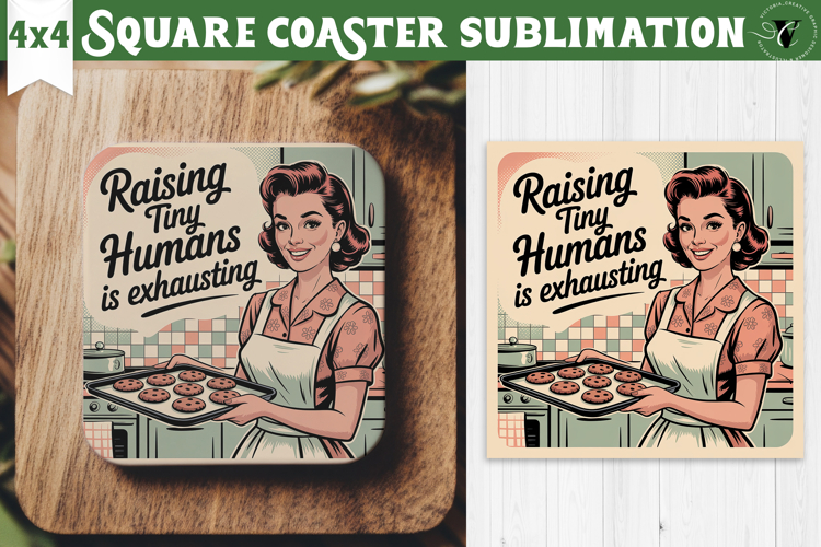 Retro Mom Square Coaster | Housewife Funny Mama sublimation
