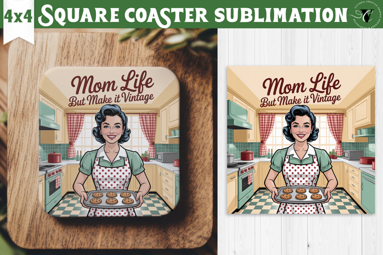 Retro Mom Square Coaster | Housewife Funny Mama sublimation
