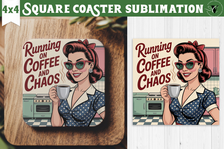Retro Mom Square Coaster | Housewife Funny Mama sublimation