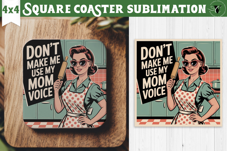 Retro Mom Square Coaster | Housewife Funny Mama sublimation