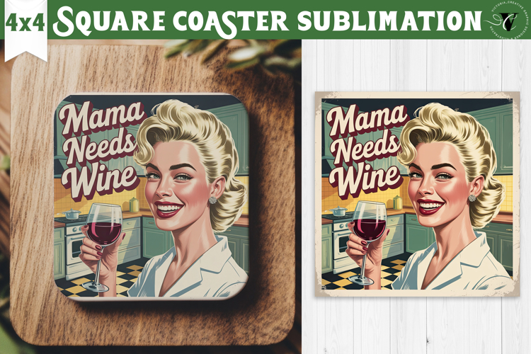 Retro Mom Square Coaster | Housewife Funny Mama sublimation
