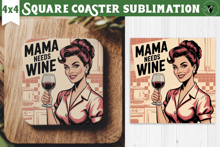 Retro Mom Square Coaster | Housewife Funny Mama sublimation