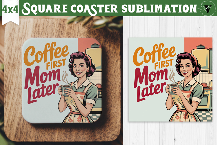 Retro Mom Square Coaster | Housewife Funny Mama sublimation