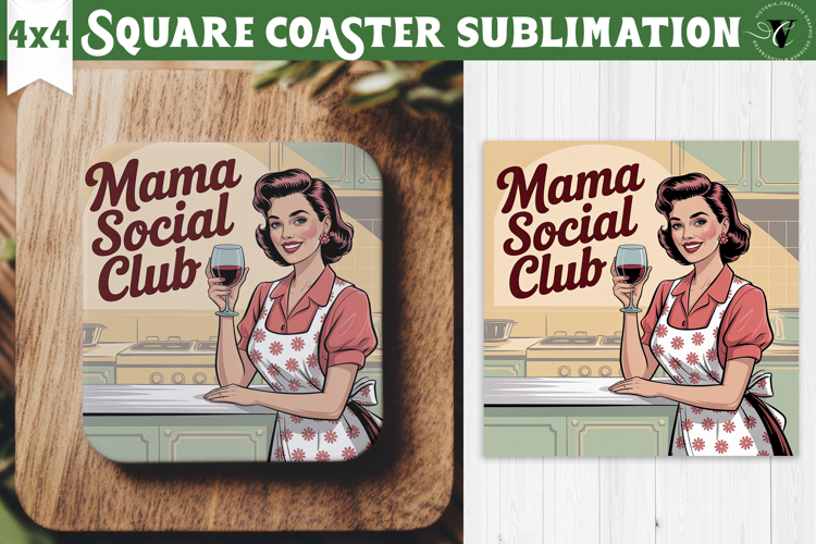 Retro Mom Square Coaster | Housewife Funny Mama sublimation