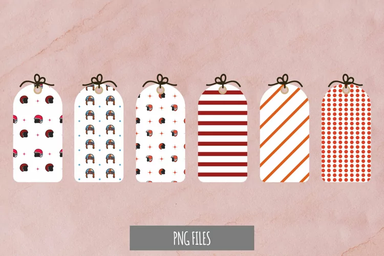 Retro Motorcycle Helmet Pattern Shaped Tags