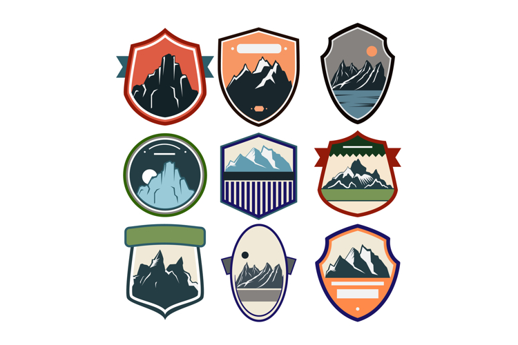 retro mountains badge set cartoon