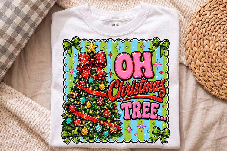 Retro Oh Christmas Tree Holiday Bright PNG, Preppy Holiday
