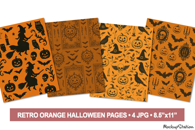 Retro Halloween Witch & Pumpkin Scrapbook Pages Vintage