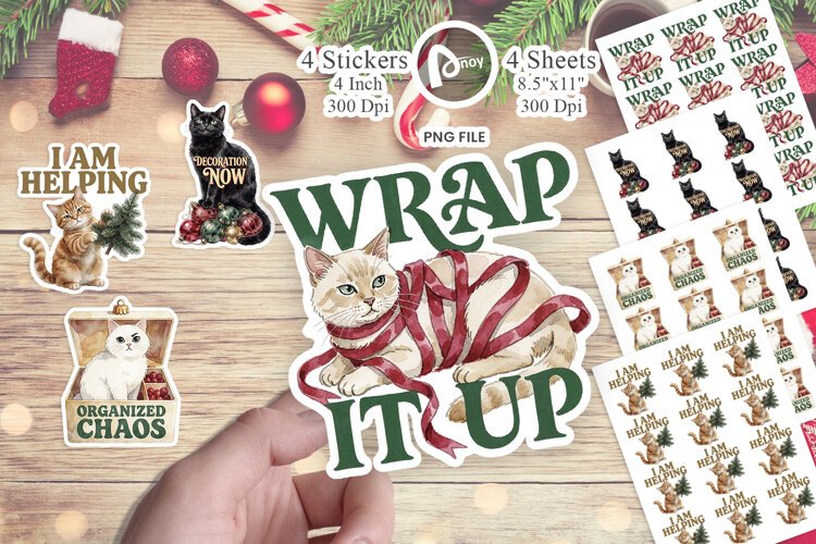 Retro Ornament Mischief Kitties Sticker example image 1