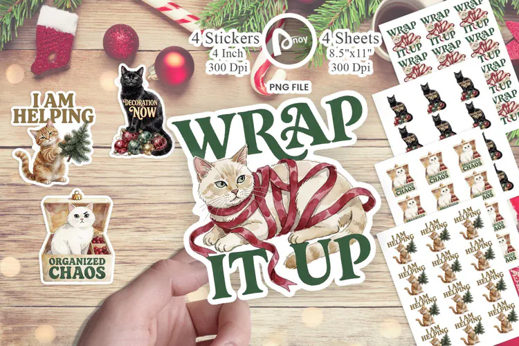 Retro Ornament Mischief Kitties Sticker