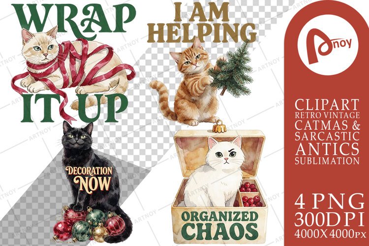 Retro Ornament Mischief Kitties Sublimation example image 1