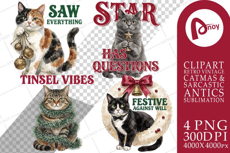 Retro Ornament Mischief Kitties Sublimation example image 1