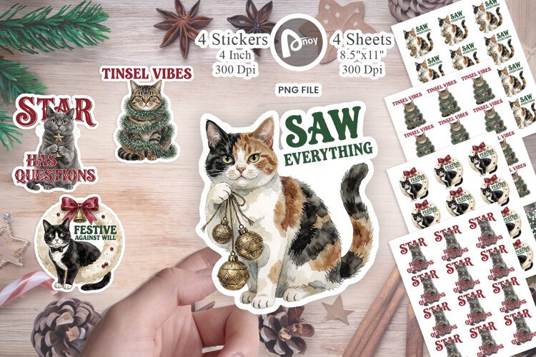 Retro Ornament Mischief Kitties Sticker example image 1