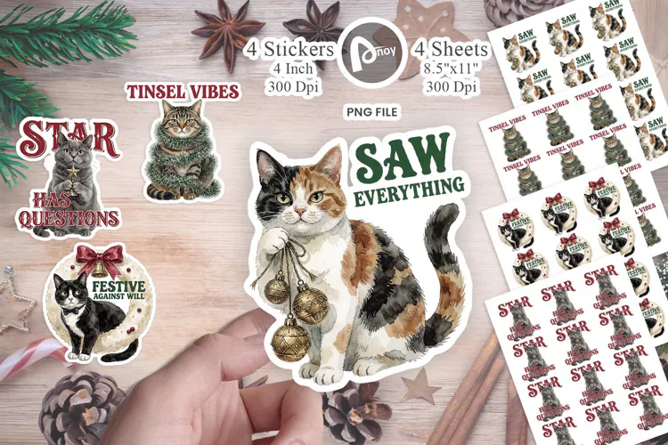 Retro Ornament Mischief Kitties Sticker