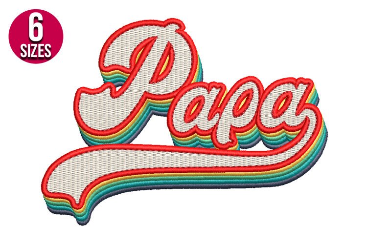 Retro Papa Text Machine Embroidery Design - 6 Sizes example image 1