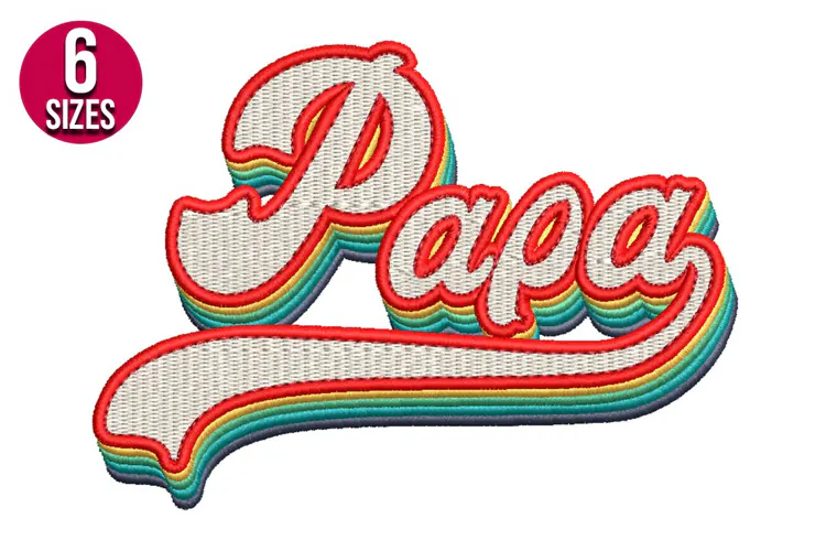 Retro Papa Text Machine Embroidery Design - 6 Sizes