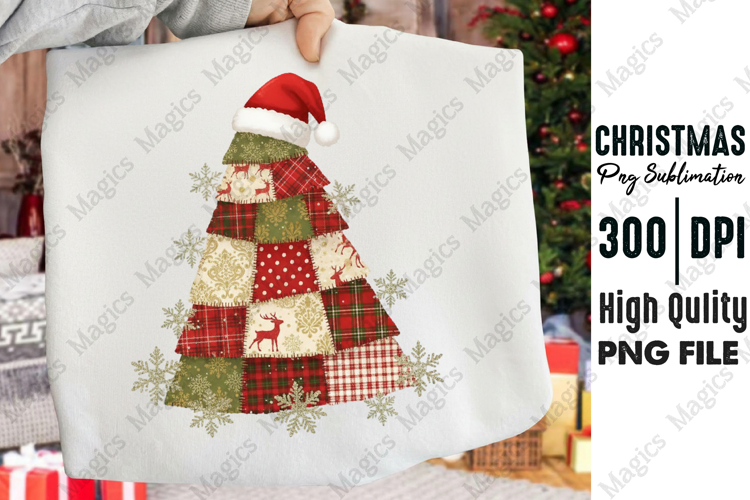 Retro Patchwork Christmas Tree Png
