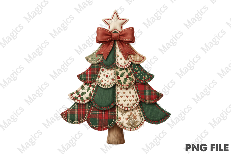 Retro Patchwork Christmas Tree Png