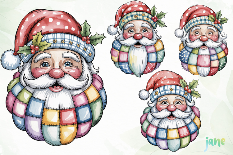 Retro Patchwork Santa Claus Sublimation