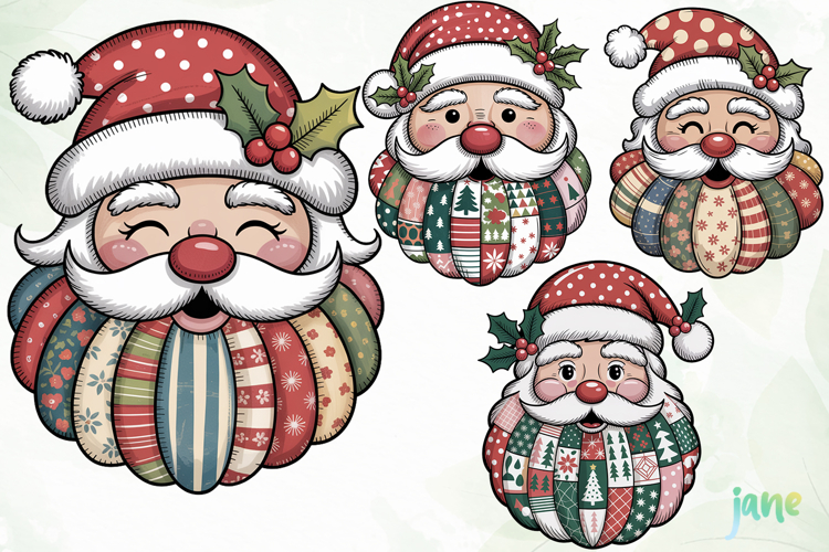Retro Patchwork Santa Claus Sublimation