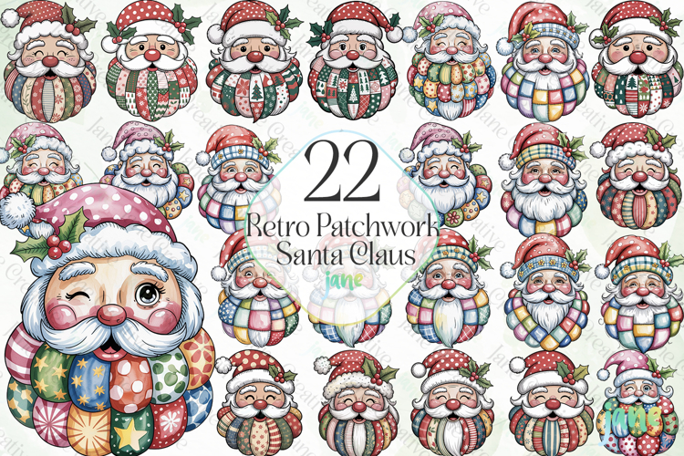Retro Patchwork Santa Claus Sublimation