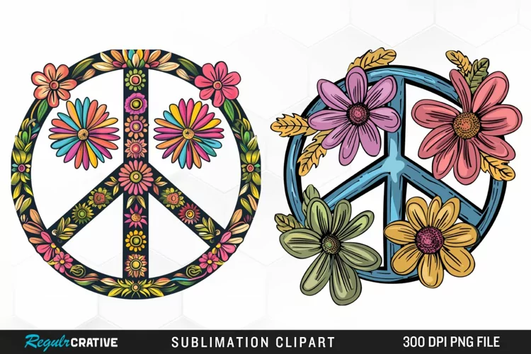 Retro Peace Sign Watercolor Clipart