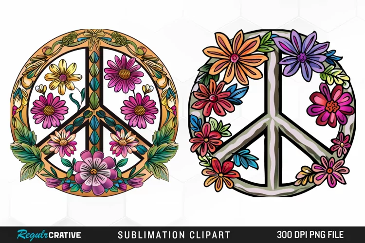 Retro Peace Sign Watercolor Clipart