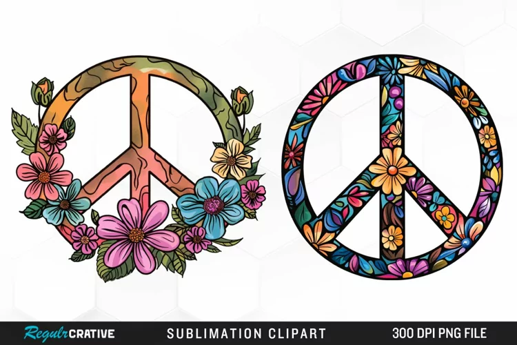 Retro Peace Sign Watercolor Clipart