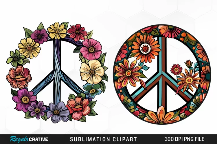 Retro Peace Sign Watercolor Clipart