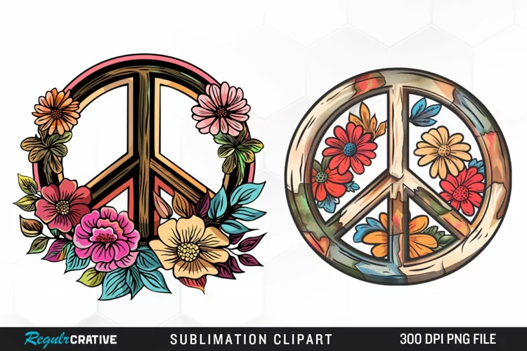 Retro Peace Sign Watercolor Clipart