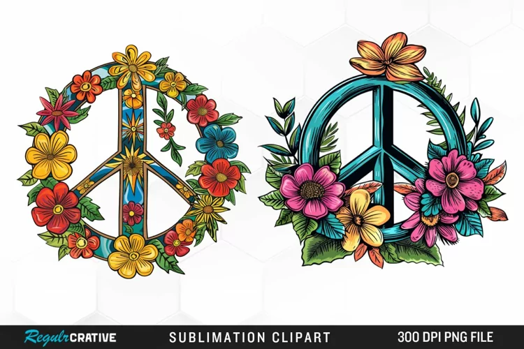 Retro Peace Sign Watercolor Clipart