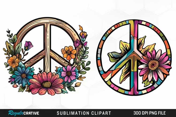 Retro Peace Sign Watercolor Clipart