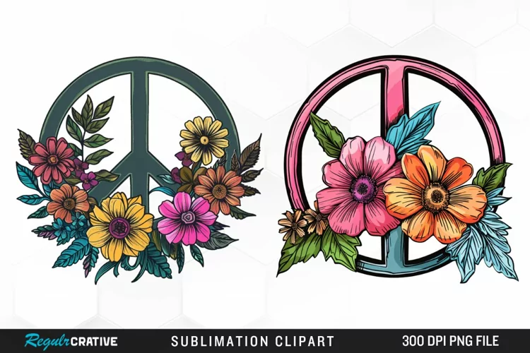 Retro Peace Sign Watercolor Clipart